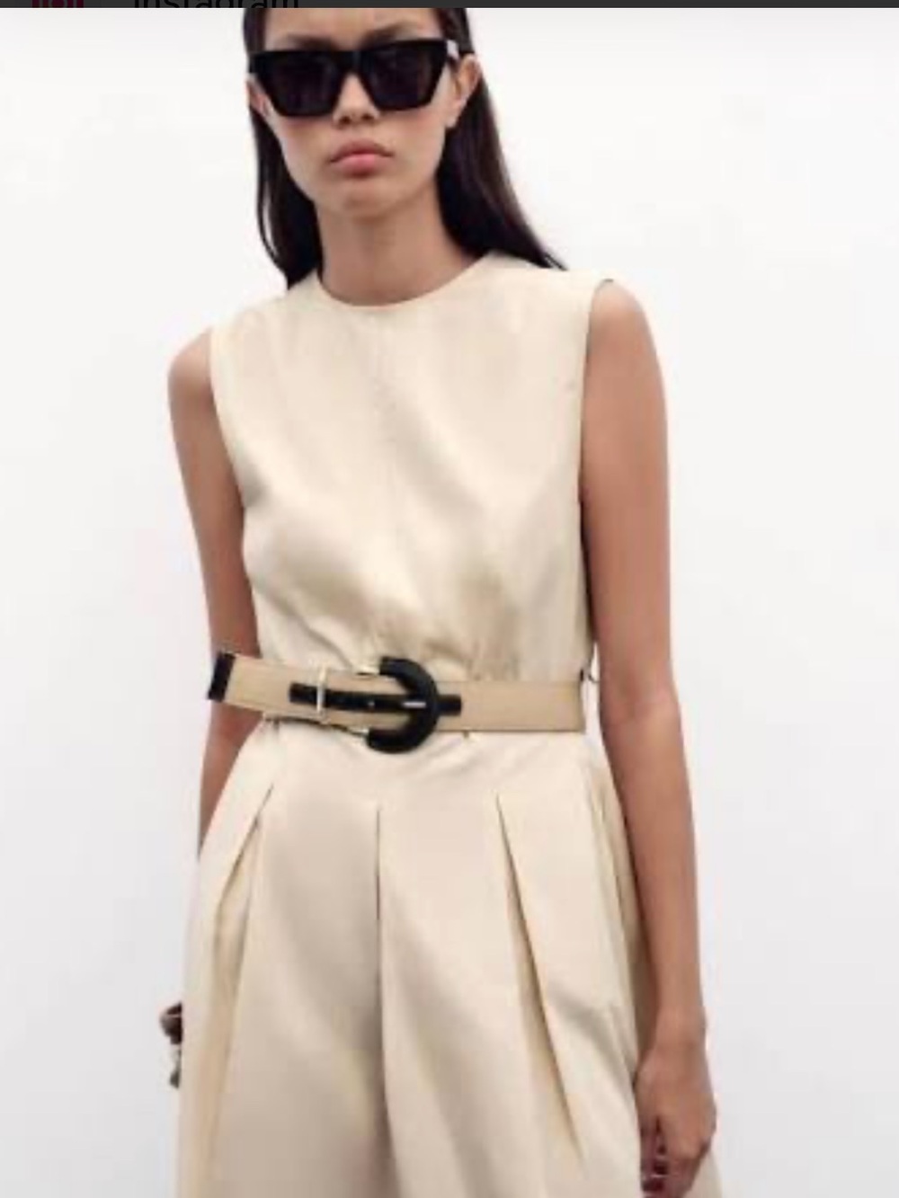 Zara Cream Sleeveless Midi Dress with Belt - Picture 2 of 4